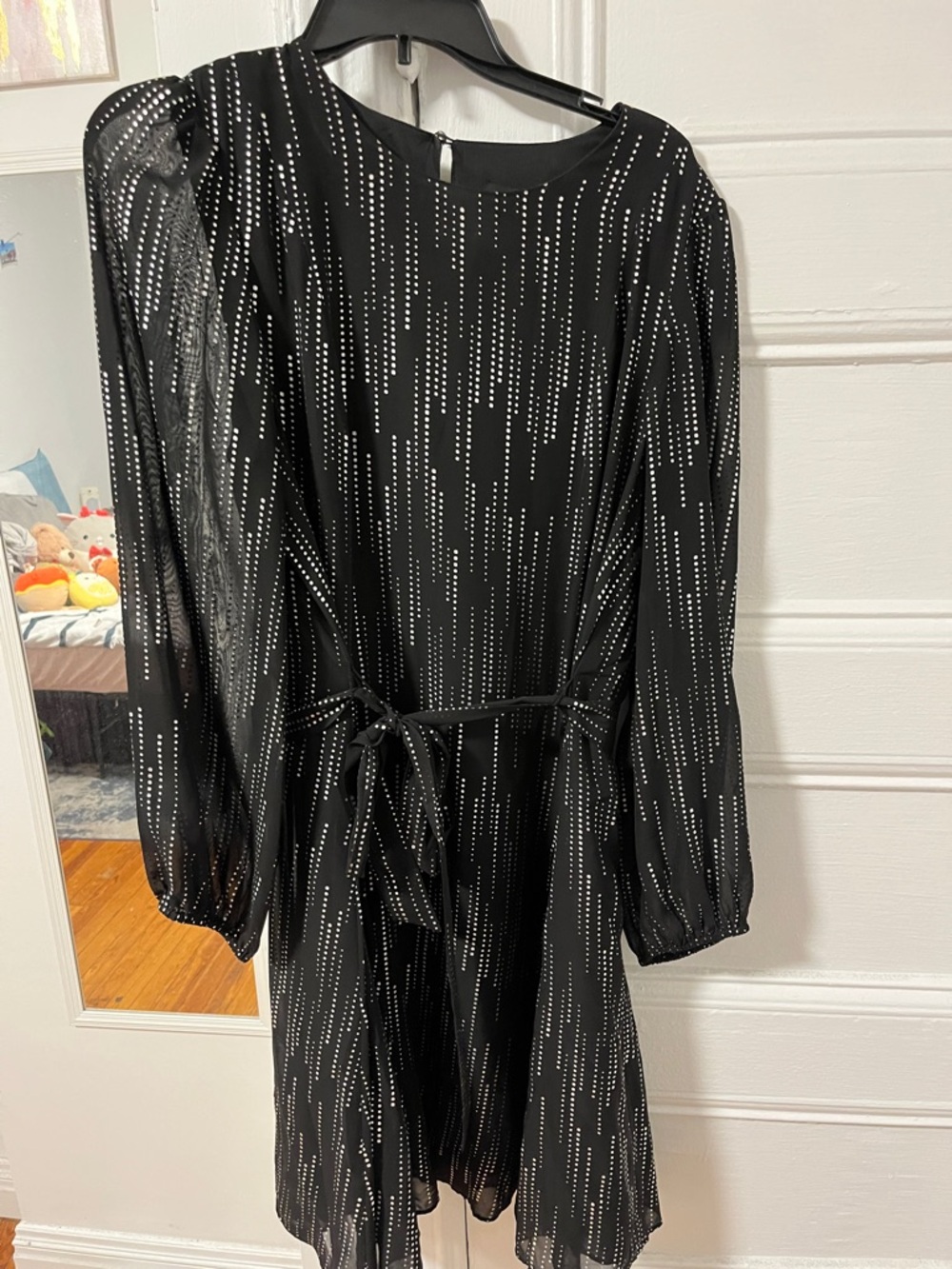 Maia Black Sparkle Dot Long Sleeve A-Line Dress